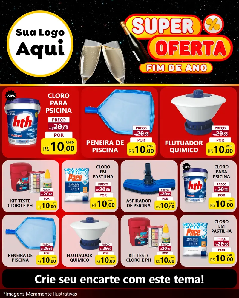 Modelo de Rede Social para Feed Instagram com o tema Super Oferta Fim de Ano para Produtos para Piscina