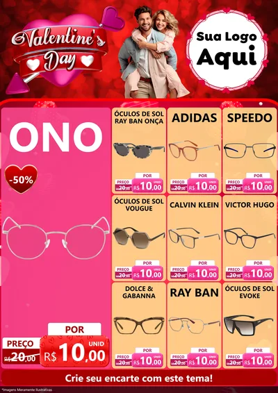 Modelo de Encarte para Encarte A4 Vertical com o tema Valentine's Day para Óticas
