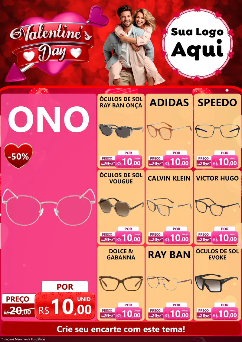 Modelo de Encarte para Encarte A4 Vertical com o tema Valentine's Day para Óticas