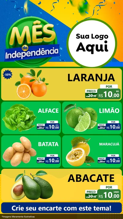 Modelo de TV para TV Vertical com o tema Mês da Independência para Hortifrúti