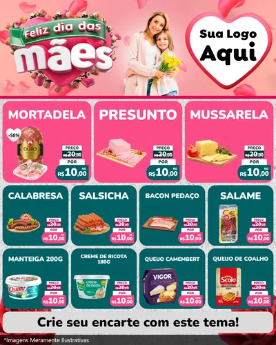 Modelo de Rede Social para Feed Instagram com o tema Feliz Dia das Mães para Frios e Laticínios