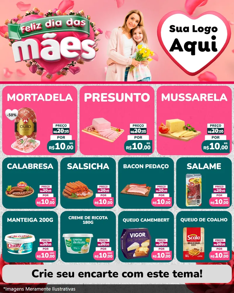 Modelo de Rede Social para Feed Instagram com o tema Feliz Dia das Mães para Frios e Laticínios