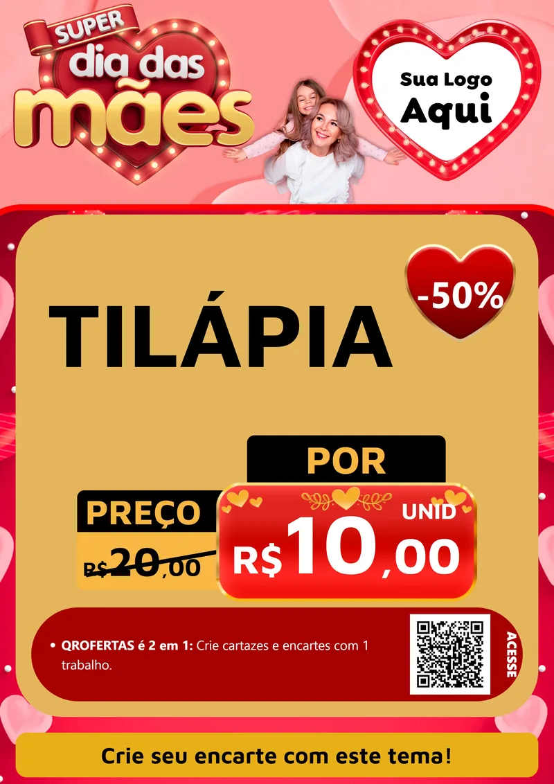 Modelo de Cartaz para Cartaz A4 Vertical com o tema Super Dia Das Mães para Peixaria