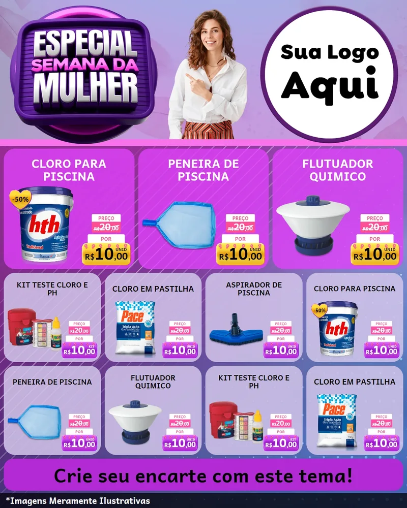 Modelo de Rede Social para Feed Instagram com o tema Especial Semana da Mulher para Produtos para Piscina