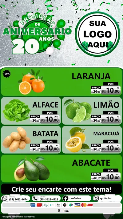 Modelo de TV para TV Vertical com o tema Promoção de Aniversário - 20 Anos para Hortifrúti
