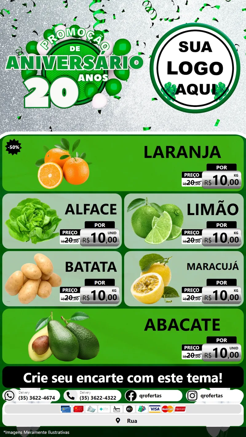 Modelo de TV para TV Vertical com o tema Promoção de Aniversário - 20 Anos para Hortifrúti