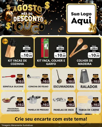 Modelo de Rede Social para Feed Instagram com o tema Agosto Mês do Desconto Louco para Utilidades Domésticas