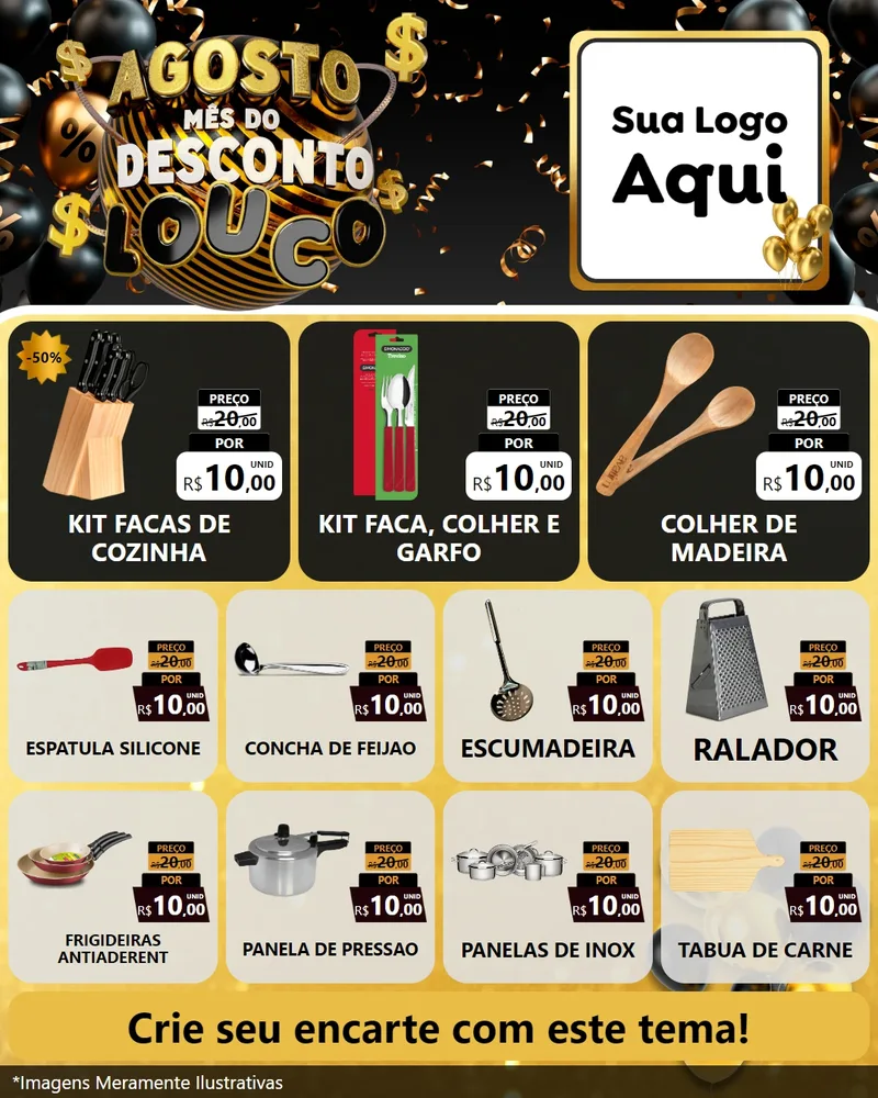 Modelo de Rede Social para Feed Instagram com o tema Agosto Mês do Desconto Louco para Utilidades Domésticas