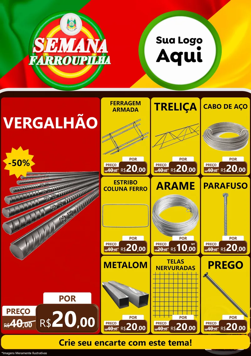 Modelo de Encarte para Encarte A4 Vertical com o tema Semana Farroupilha para Ferragens