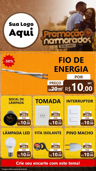 Modelo de Rede Social para Stories com o tema Promoção Namorados para Materiais Elétricos