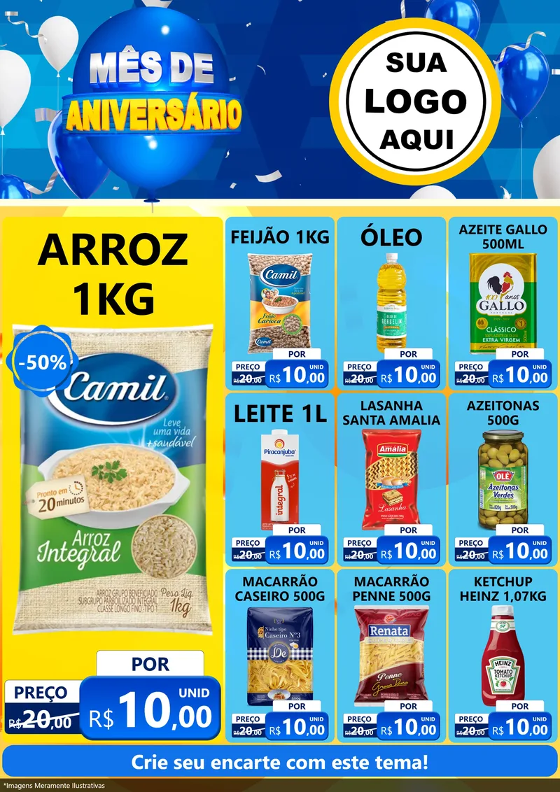 Modelo de Encarte para Encarte A4 Vertical com o tema Mês de Aniversário para Supermercado