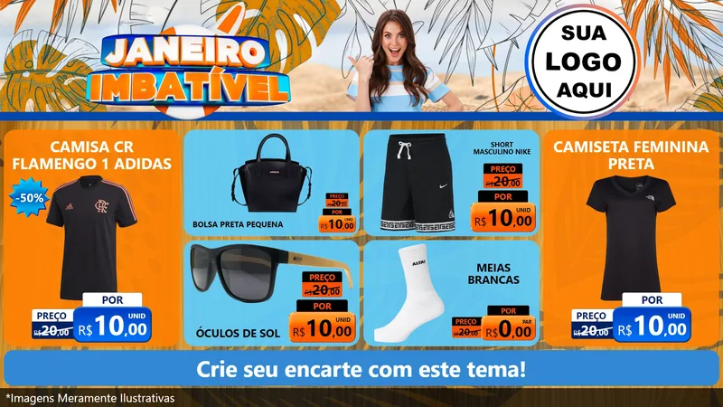 Modelo de TV para TV Horizontal com o tema Janeiro Imbatível para Roupas e acessórios