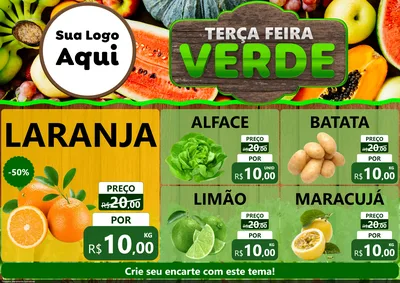 Modelo de Encarte para Encarte A4 Horizontal com o tema Terça-feira Verde para Hortifrúti