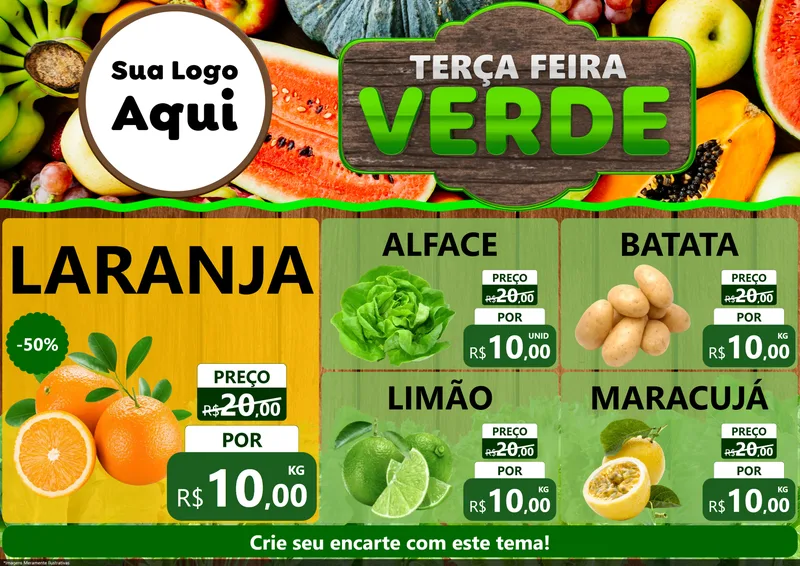Modelo de Encarte para Encarte A4 Horizontal com o tema Terça-feira Verde para Hortifrúti