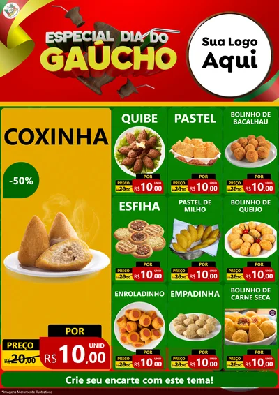 Modelo de Encarte para Encarte A4 Vertical com o tema Especial Dia do Gaúcho para Salgadaria
