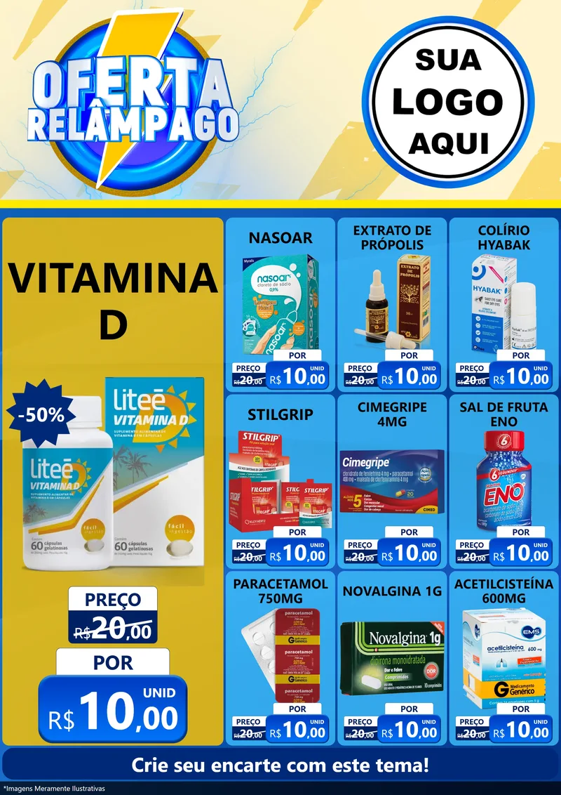 Modelo de Encarte para Encarte A4 Vertical com o tema Oferta Relâmpago para Farmácia
