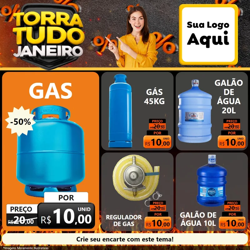 Modelo de Rede Social para Feed Facebook com o tema Torra Tudo Janeiro para Água e gás