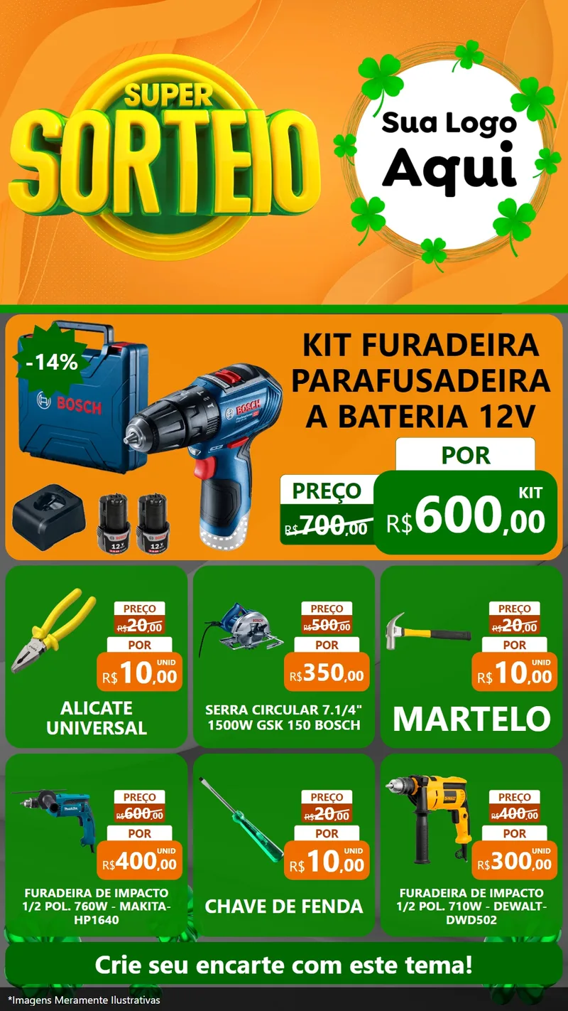 Modelo de Rede Social para Stories com o tema Super Sorteio para Maquinas e Ferramentas