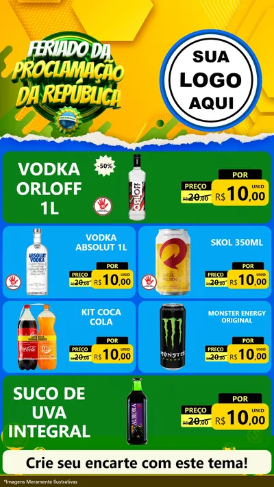Modelo de TV para TV Vertical com o tema Feriado da Proclamação da República para Distribuidora de bebidas