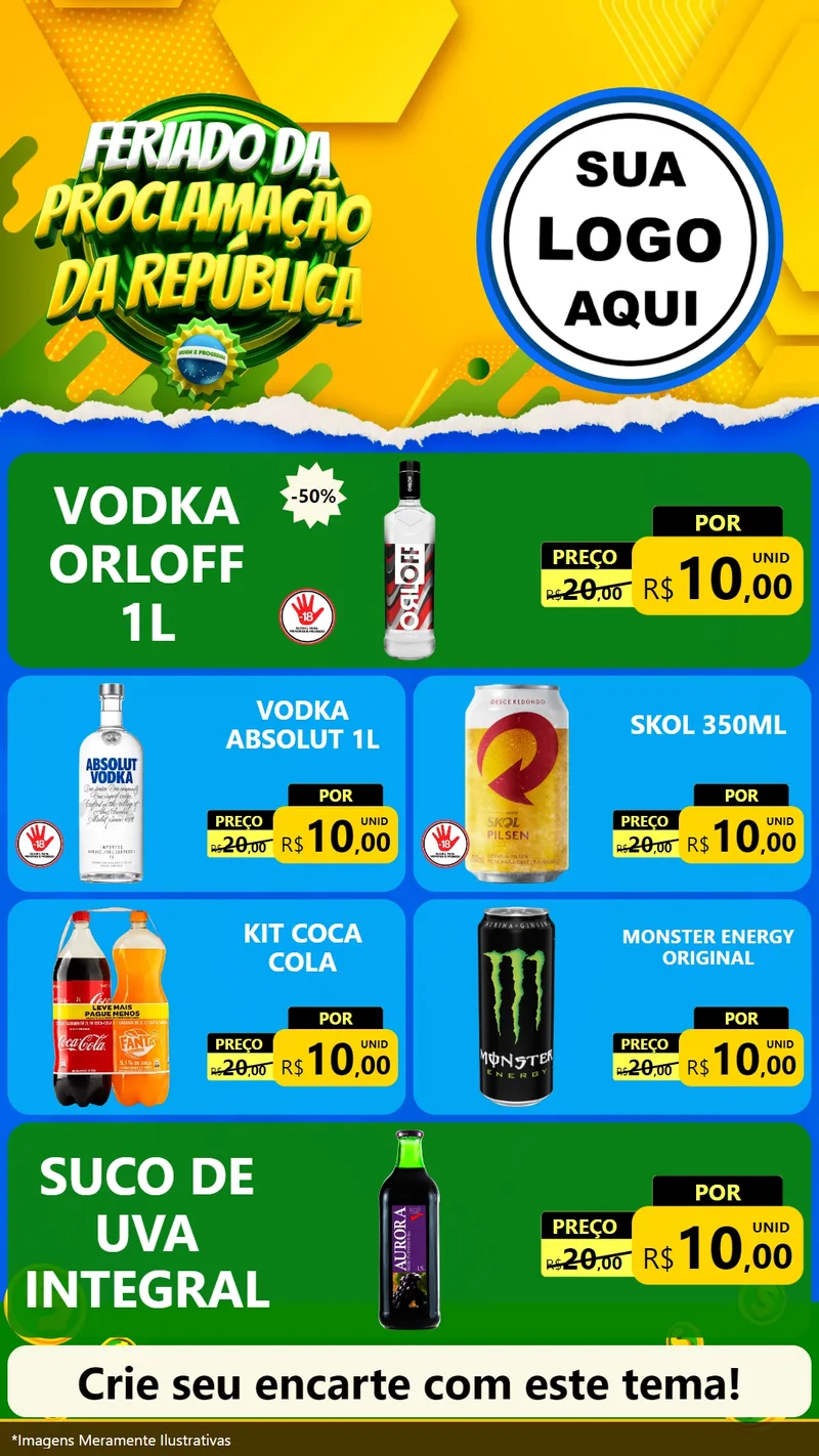 Modelo de TV para TV Vertical com o tema Feriado da Proclamação da República para Distribuidora de bebidas