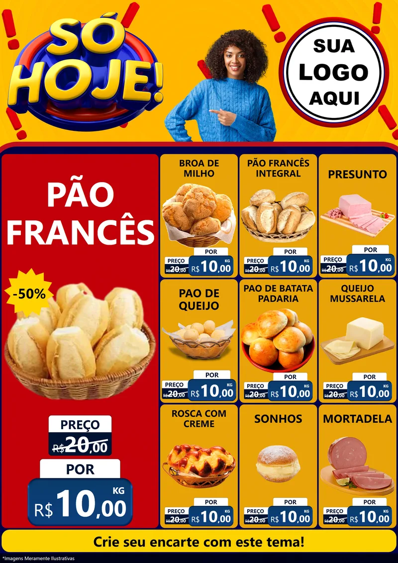 Modelo de Encarte para Encarte A4 Vertical com o tema Só Hoje! para Padaria