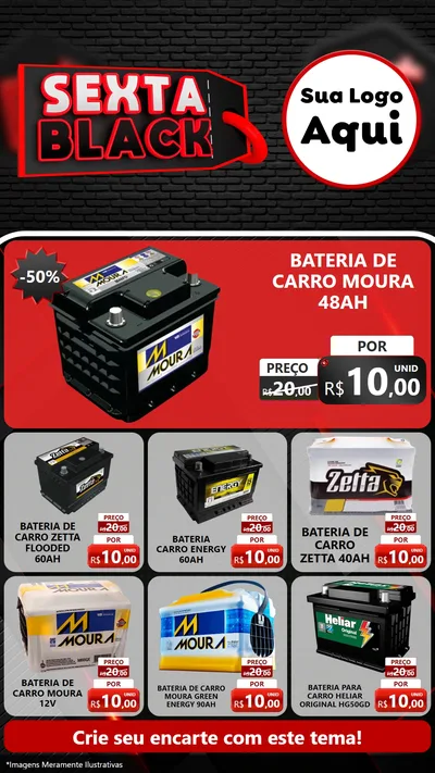 Modelo de Rede Social para Stories com o tema Sexta Black para Baterias Elétricas