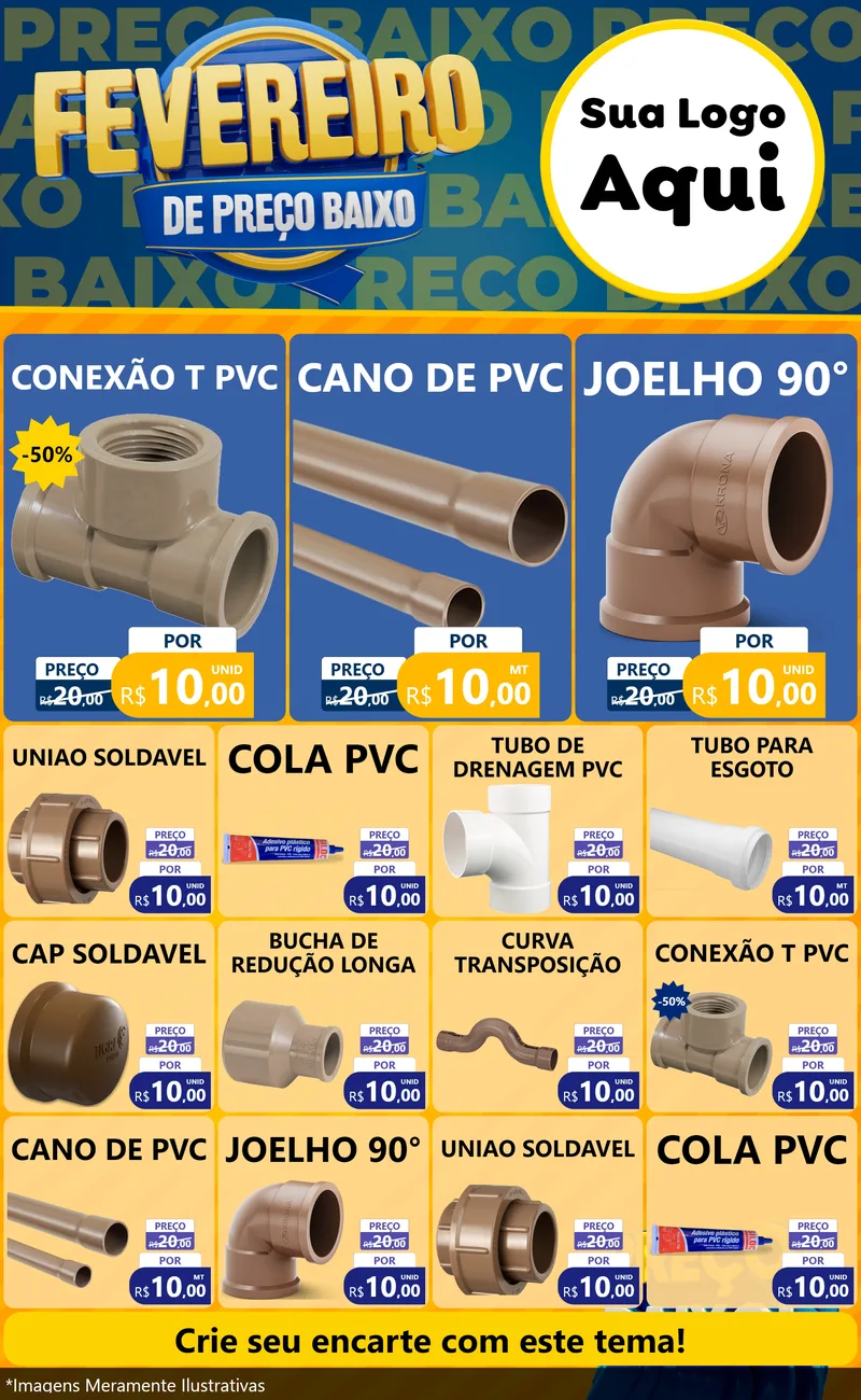 Modelo de Encarte para Encarte Grande com o tema Fevereiro de Preço Baixo para Tubos e conexões