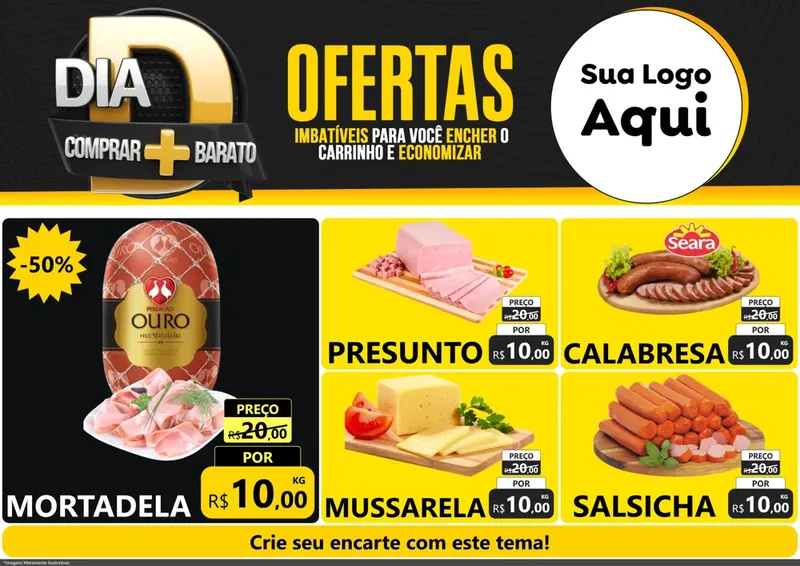 Modelo de Encarte para Encarte A4 Horizontal com o tema Dia D Mais Economia para Frios e Laticínios