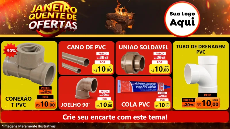 Modelo de TV para TV Horizontal com o tema Janeiro Quente de Ofertas para Tubos e conexões