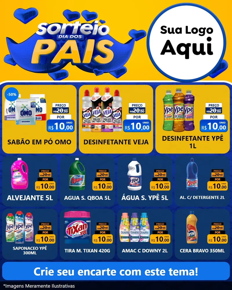 Modelo de Rede Social para Feed Instagram com o tema Sorteio Dia dos Pais para Produtos de Limpeza