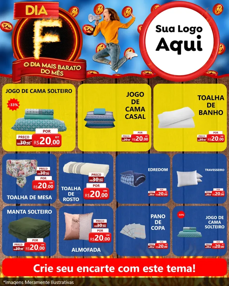 Modelo de Rede Social para Feed Instagram com o tema Dia F - O Dia Mais Barato Do Mês para Cama, Mesa e Banho