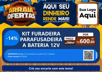 Modelo de Cartaz para Cartaz A4 Horizontal com o tema Arraiá de Ofertas - Junina para Maquinas e Ferramentas