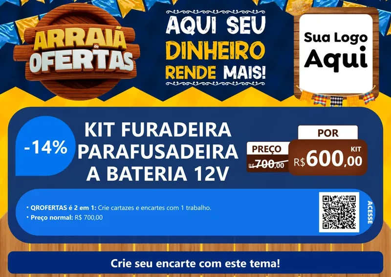 Modelo de Cartaz para Cartaz A4 Horizontal com o tema Arraiá de Ofertas - Junina para Maquinas e Ferramentas