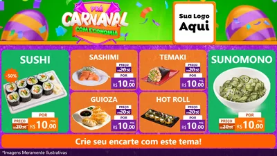 Modelo de TV para TV Horizontal com o tema Pré-Carnaval Com Economia para Comida japonesa