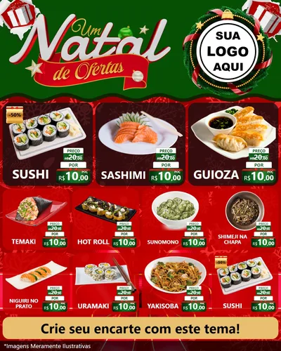 Modelo de Rede Social para Feed Instagram com o tema Um Natal de Ofertas para Comida japonesa