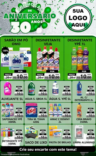 Modelo de Encarte para Encarte Grande com o tema Promoção de Aniversário - 30 Anos para Produtos de Limpeza
