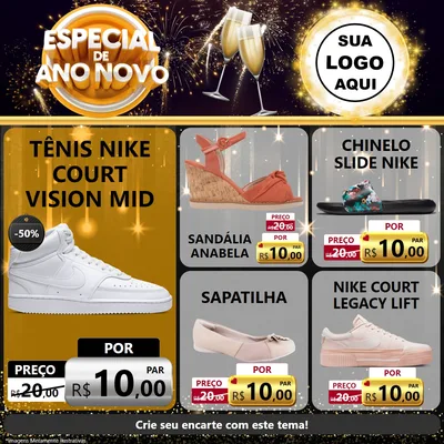 Modelo de Rede Social para Feed Facebook com o tema Especial de Ano Novo para Calçados
