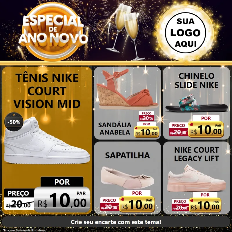 Modelo de Rede Social para Feed Facebook com o tema Especial de Ano Novo para Calçados