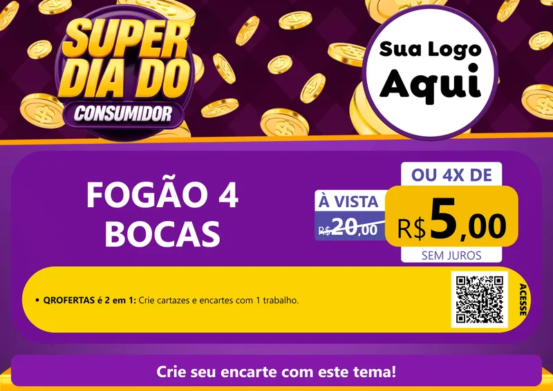Modelo de Cartaz para Cartaz A4 Horizontal com o tema Super Dia do Consumidor para Móveis e Eletro