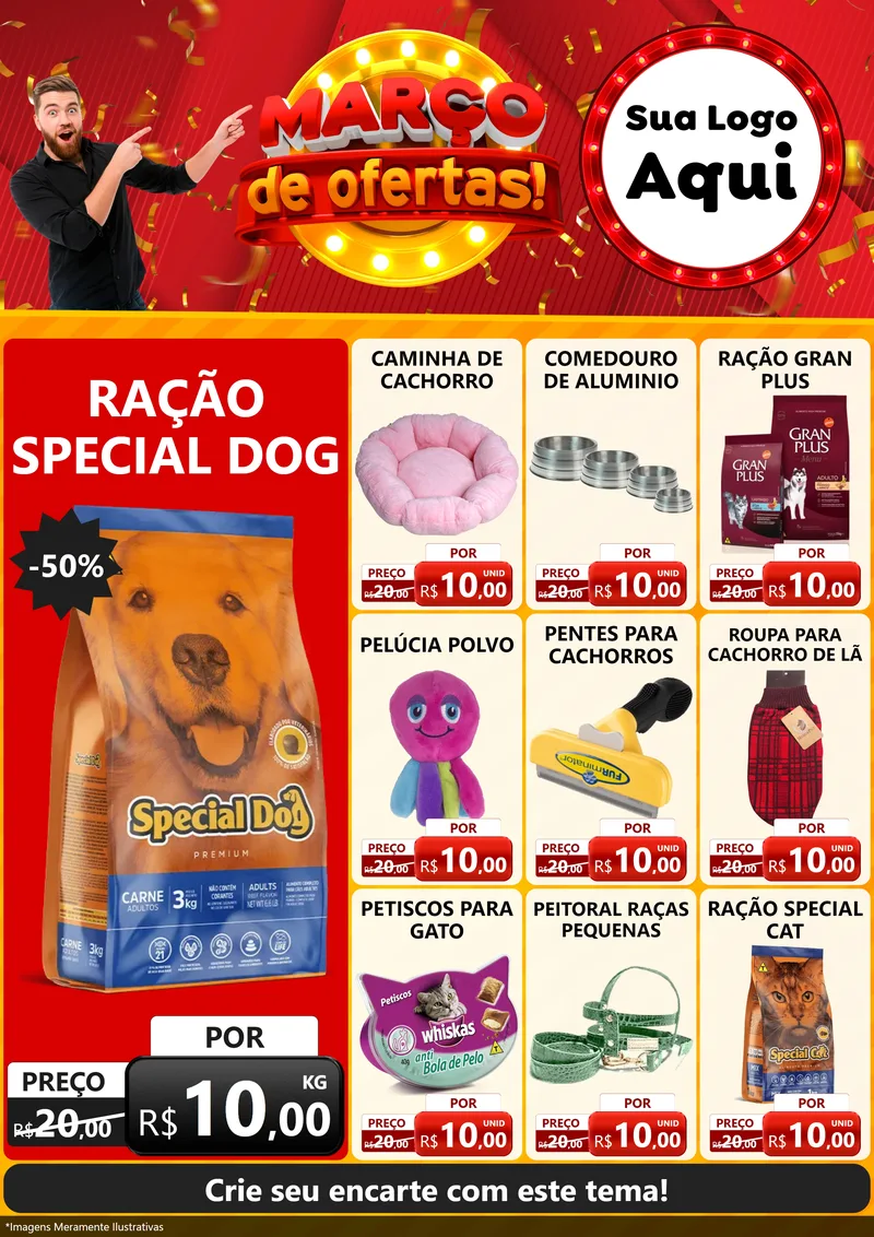 Modelo de Encarte para Encarte A4 Vertical com o tema Março de Ofertas! para Pet Shop