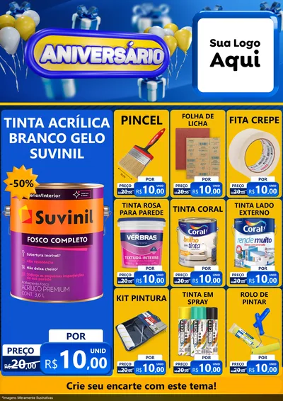 Modelo de Encarte para Encarte A4 Vertical com o tema Aniversário para Tintas e Ferramentas