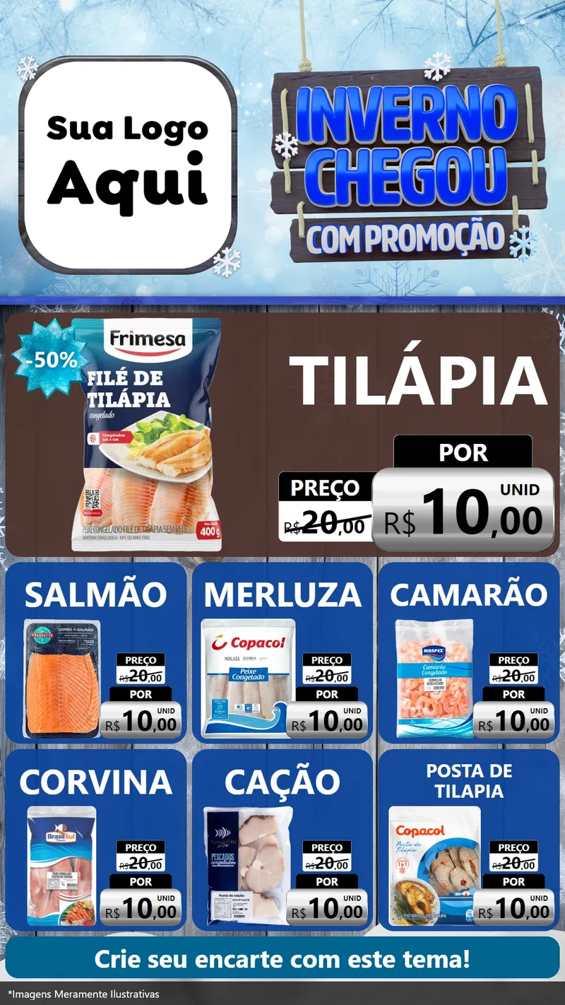 Modelo de Rede Social para Stories com o tema Inverno Chegou Com Promoção para Peixaria