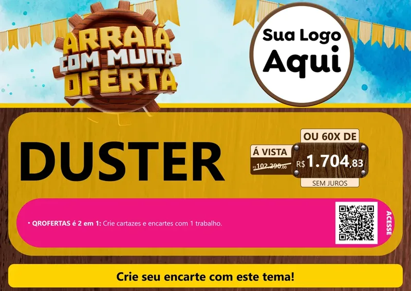 Modelo de Cartaz para Cartaz A4 Horizontal com o tema Ofertas de São João - Junina para Concessionaria de Carros