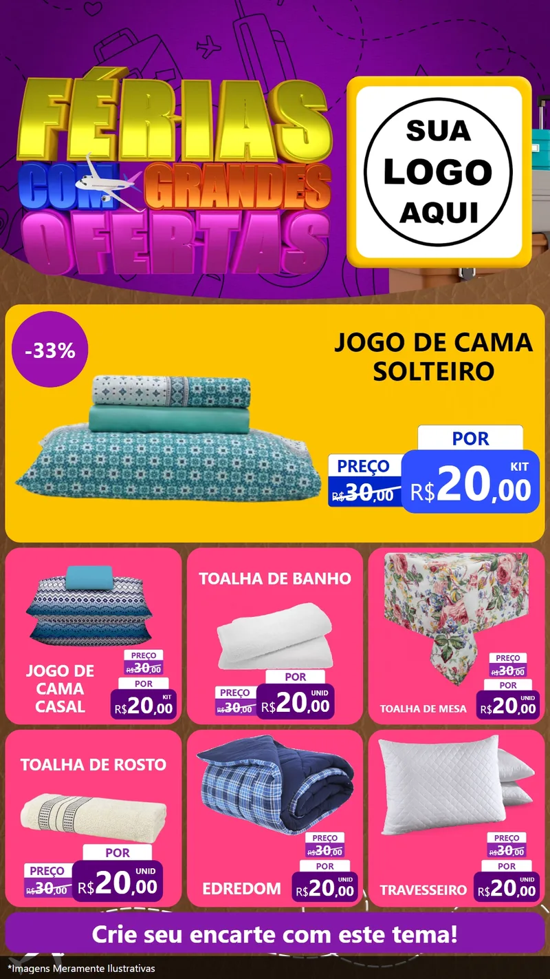 Modelo de Rede Social para Stories com o tema Férias com Grandes Ofertas para Cama, Mesa e Banho
