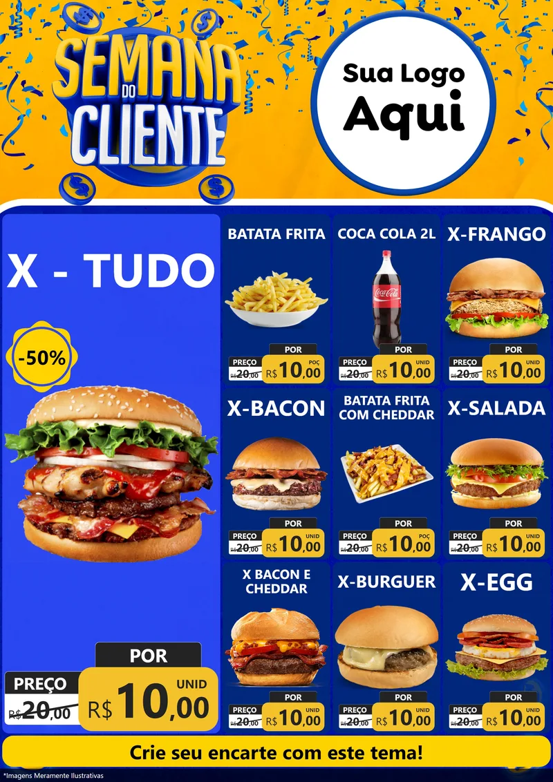 Modelo de Encarte para Encarte A4 Vertical com o tema Semana do Cliente para Hamburgueria