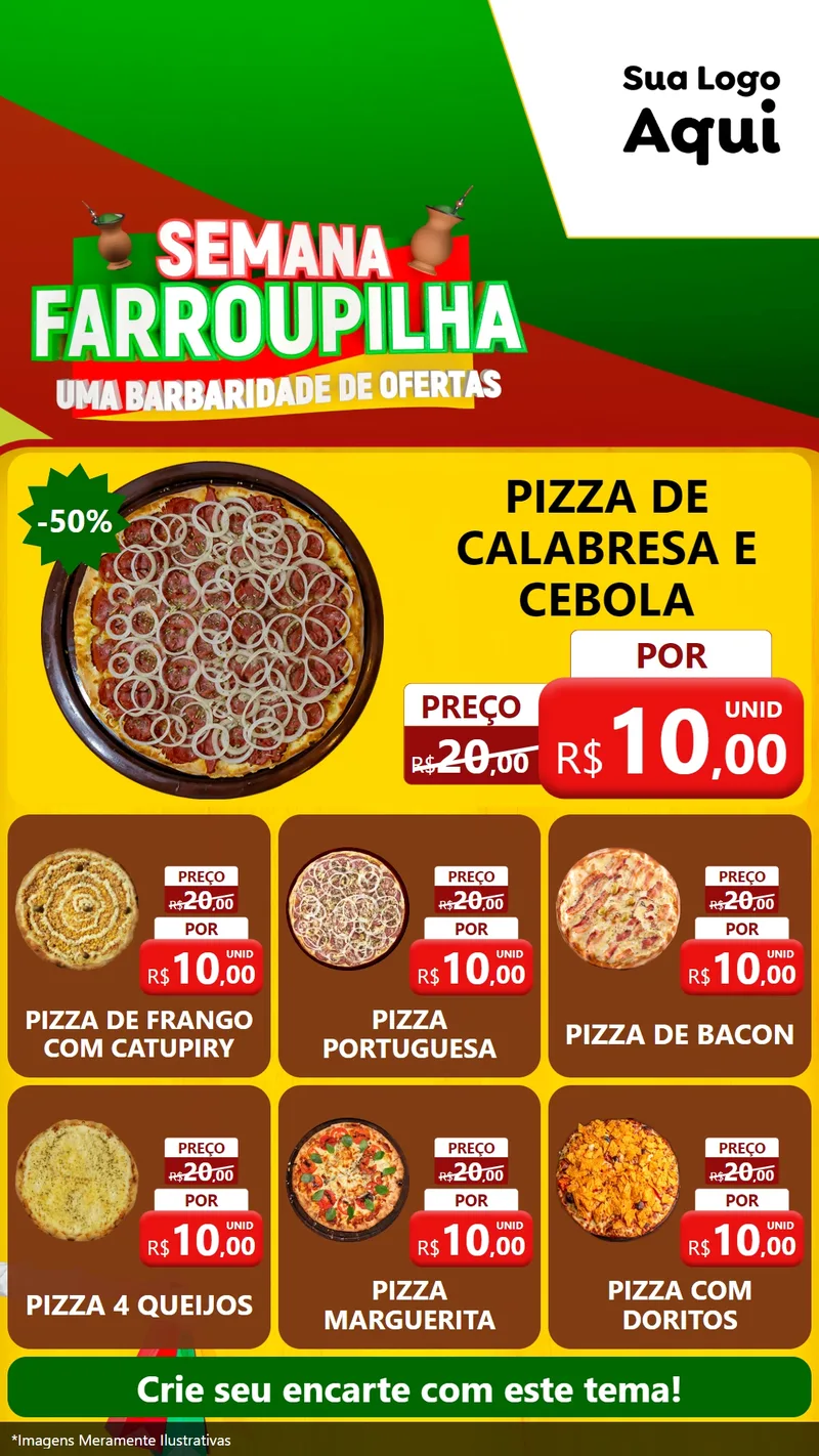 Modelo de Rede Social para Stories com o tema Semana Farroupilha - Uma Barbaridade de Ofertas para Pizzaria