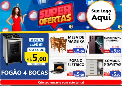 Modelo de Encarte para Encarte A4 Horizontal com o tema Super Ofertas para Móveis e Eletro