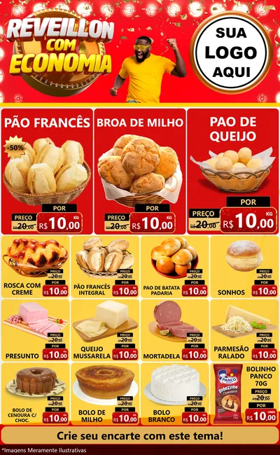 Modelo de Encarte para Encarte Grande com o tema Réveillon com Economia para Padaria
