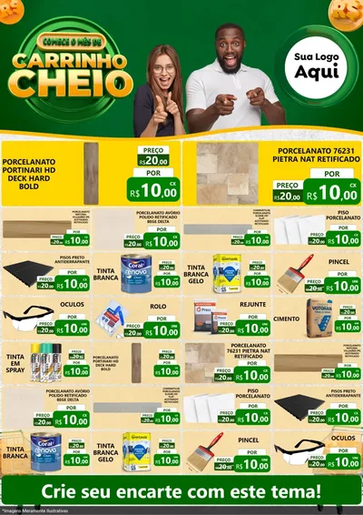 Modelo de Encarte para Encarte A4 Vertical com o tema Carrinho Cheio para Pisos e revestimentos