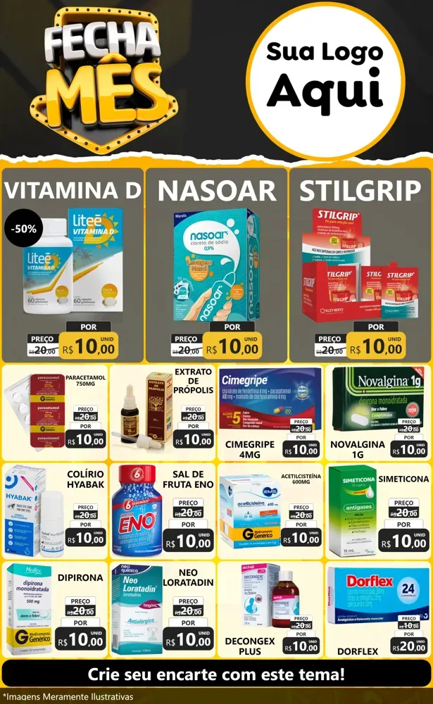 Modelo de Encarte para Encarte Grande com o tema Fecha Mês para Farmácia